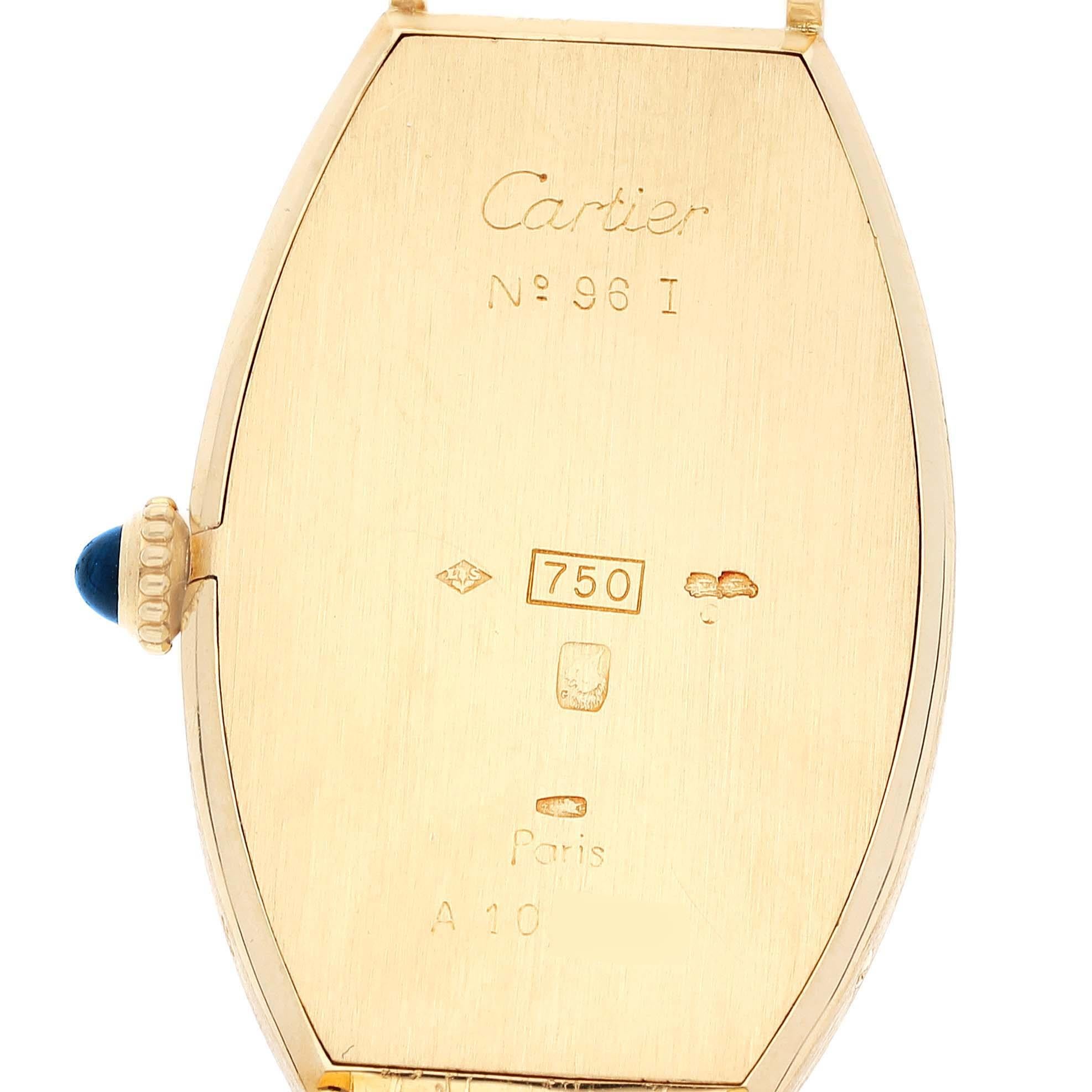 Cartier Tonneau Paris Yellow Gold Silver Dial Ladies Watch In Excellent Condition In Atlanta, GA