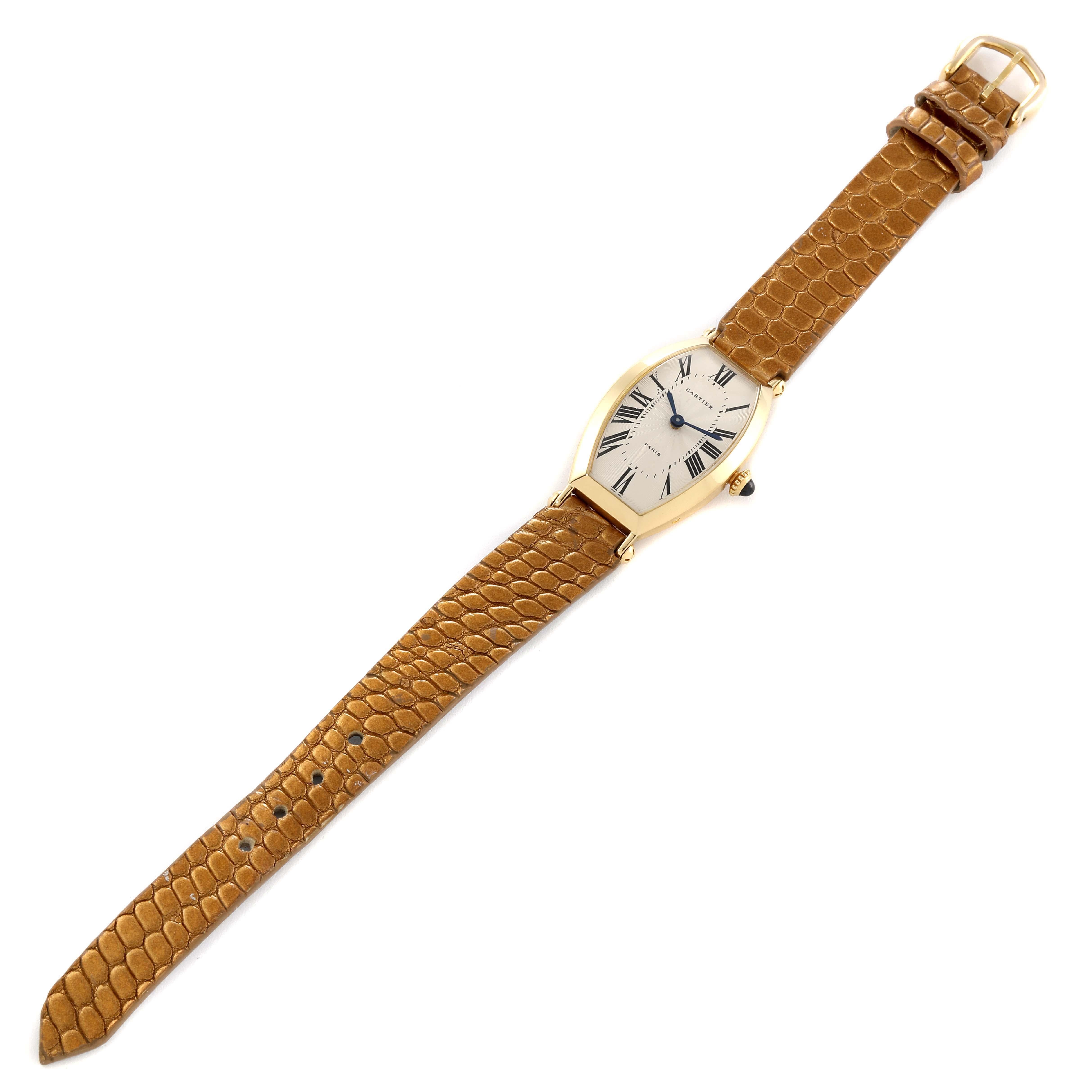 Cartier Tonneau Paris Yellow Gold Silver Dial Ladies Watch 1