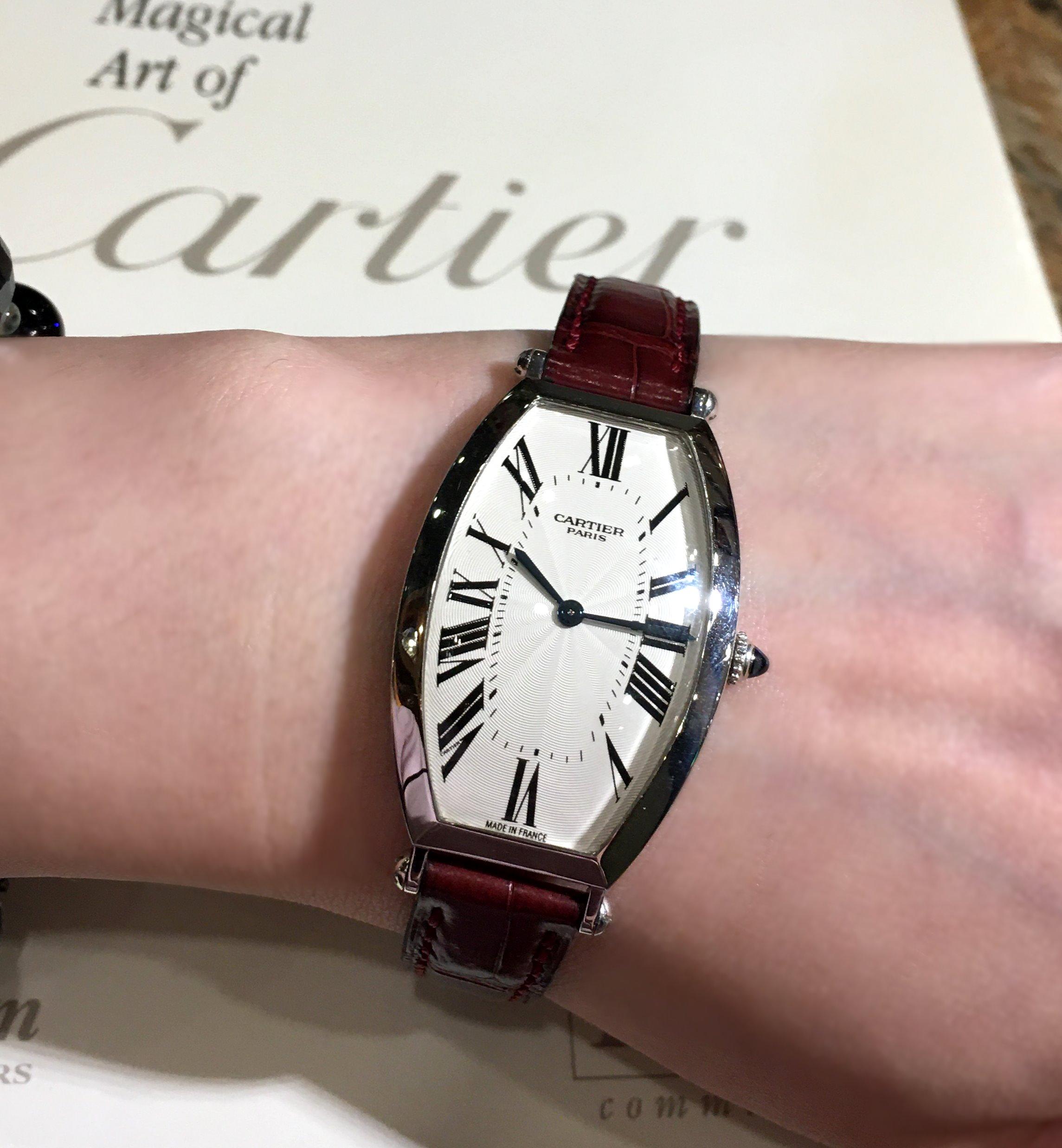 Cartier Tonneau PT950 Platin 2435B Große Armbanduhr mit Handaufzug 1990 im Angebot 6