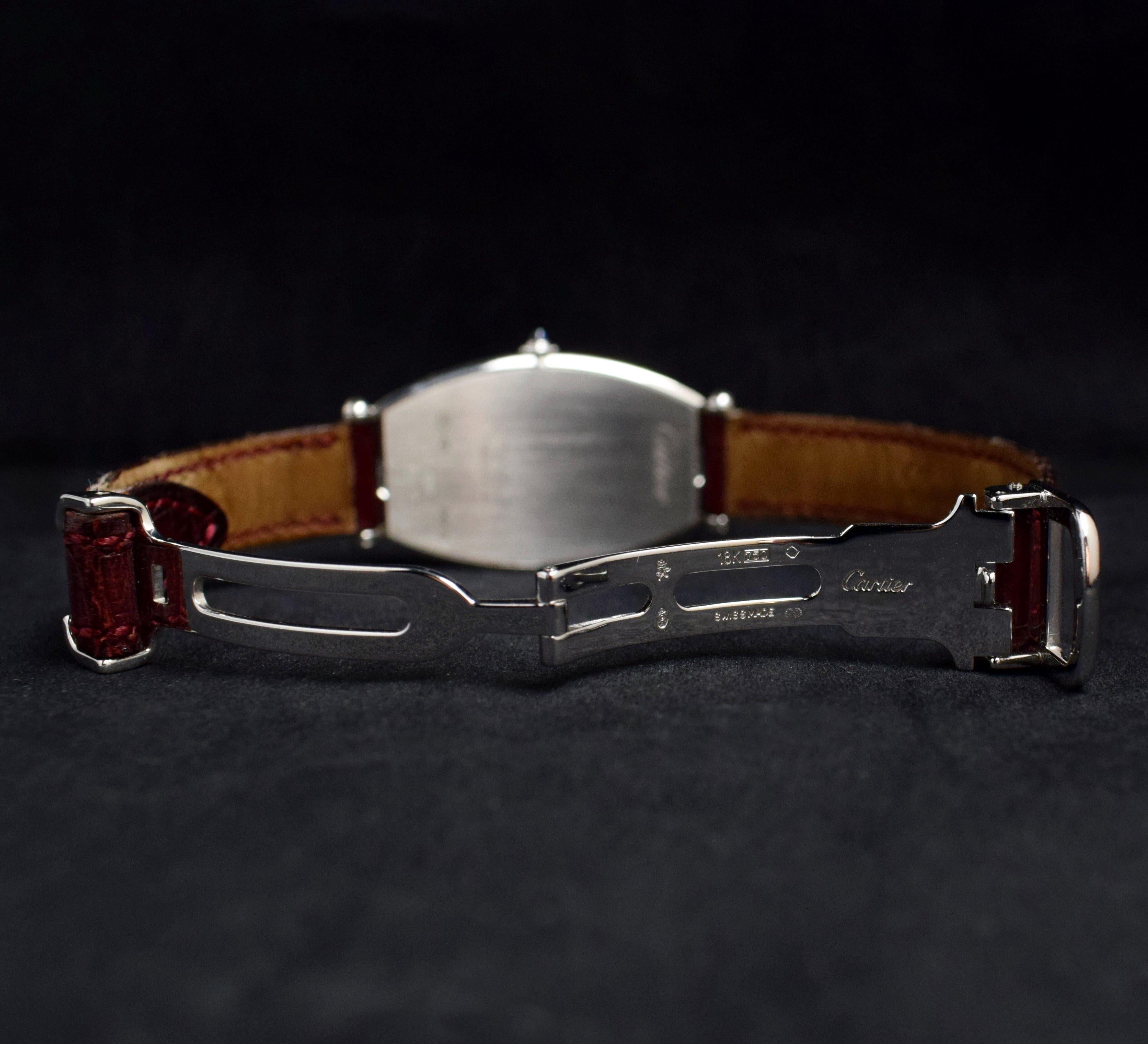 Cartier Tonneau PT950 Platin 2435B Große Armbanduhr mit Handaufzug 1990 im Angebot 3