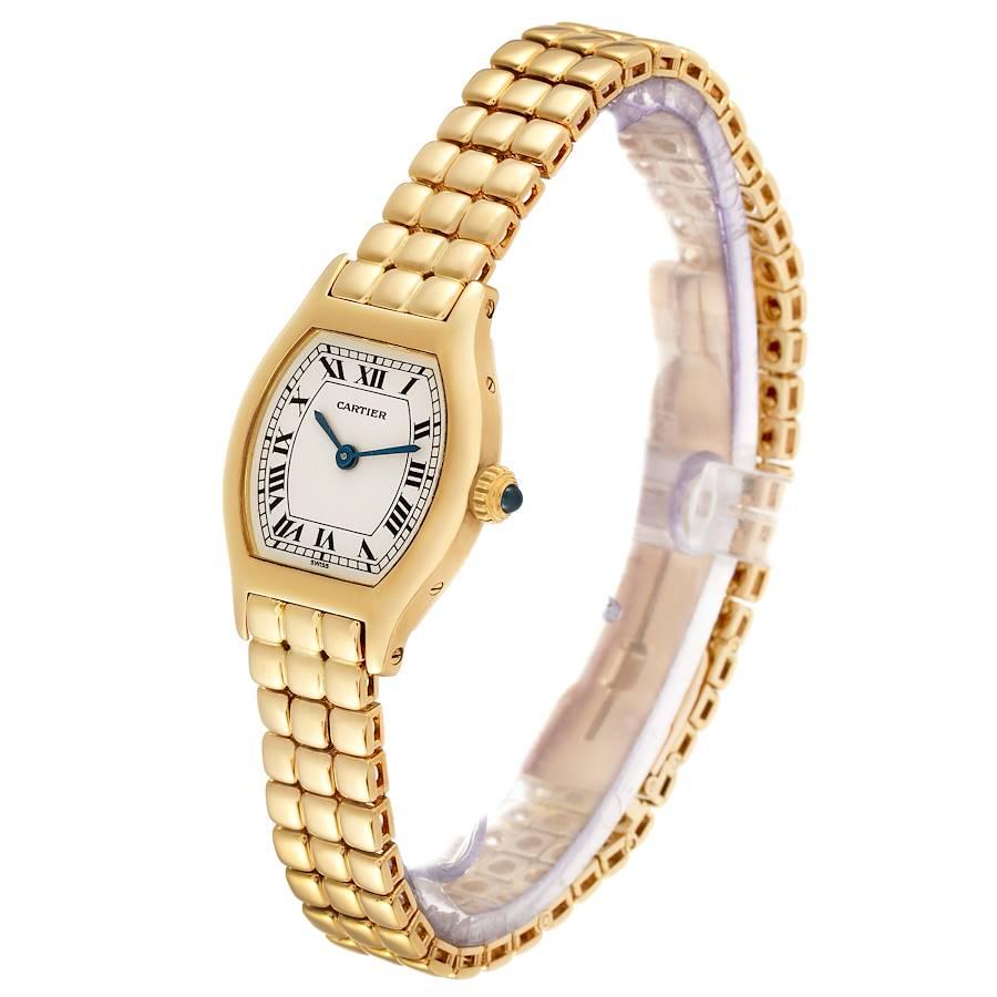 Women's Cartier Tonneau Yellow Gold Silver Dial Vintage Quartz Ladies Watch