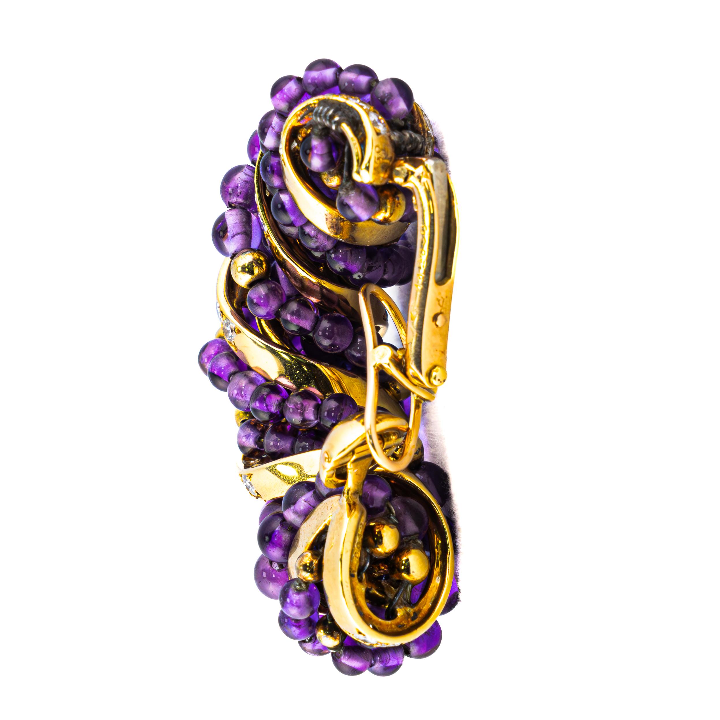 Rétro Orecchini a cerchio Cartier Torsade con ametista e diamanti in vendita