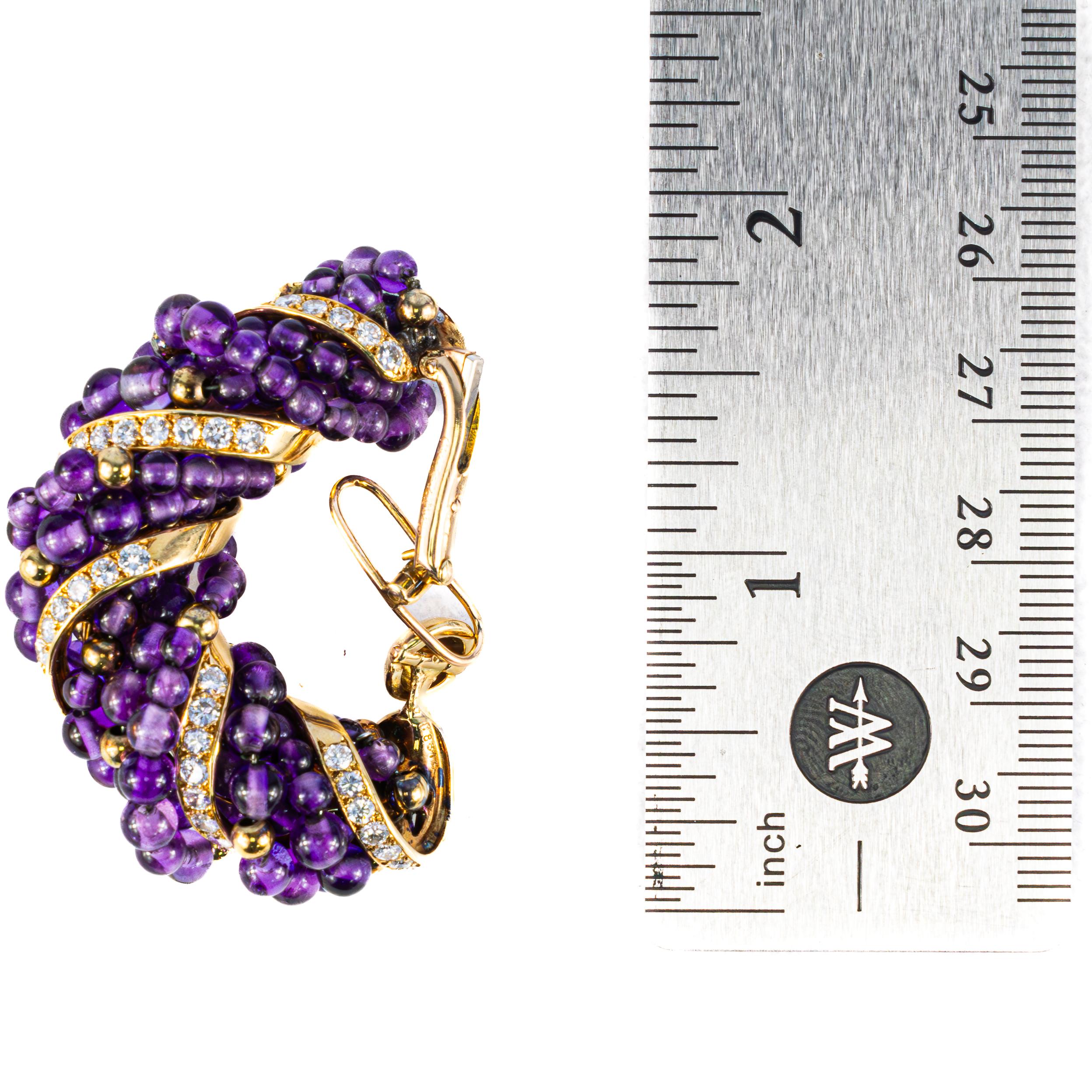 Taglio rotondo Orecchini a cerchio Cartier Torsade con ametista e diamanti in vendita