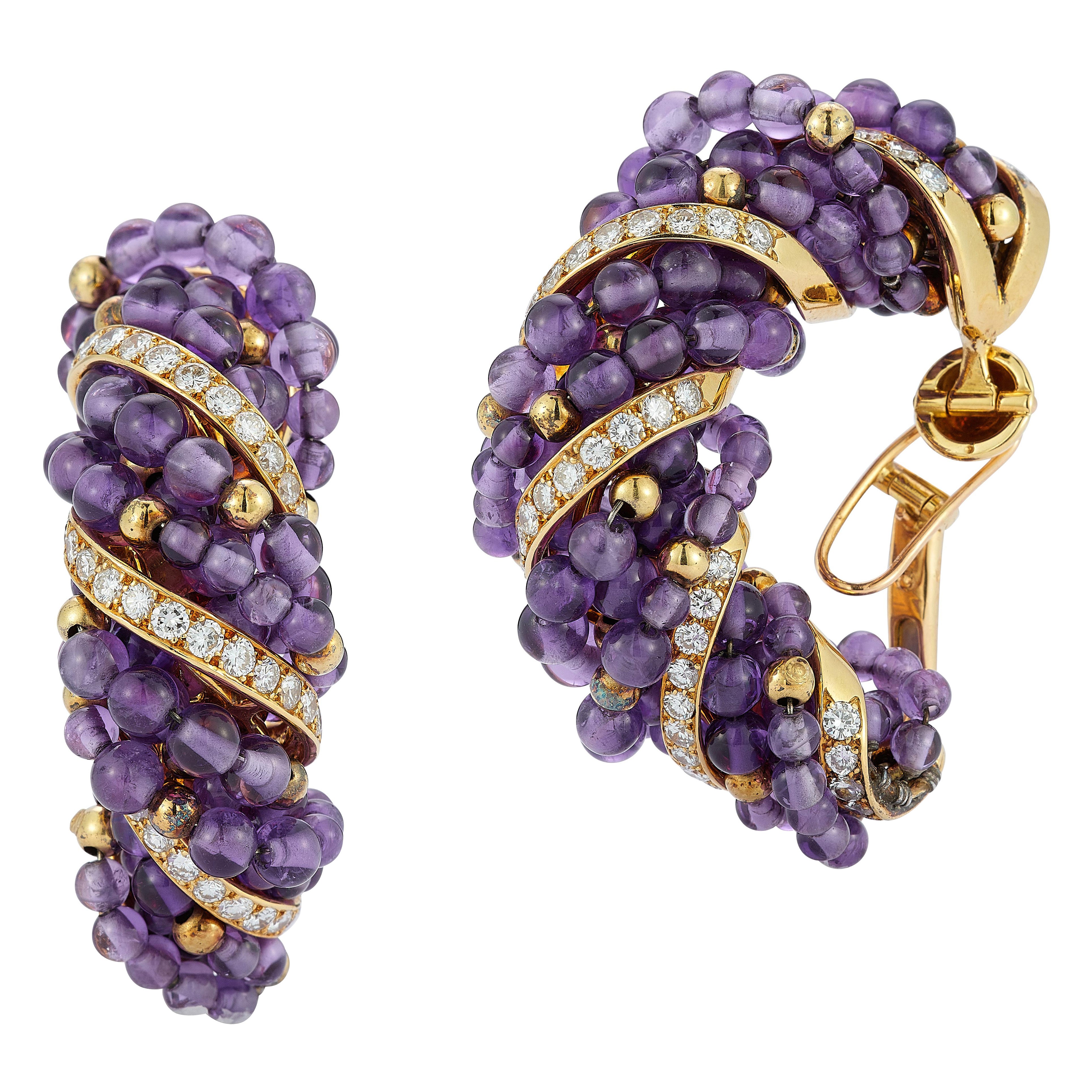 Orecchini a cerchio Cartier Torsade con ametista e diamanti in vendita