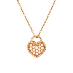 Cartier Torta Heart Pendant Necklace 18K Rose Gold with Pave Diamonds