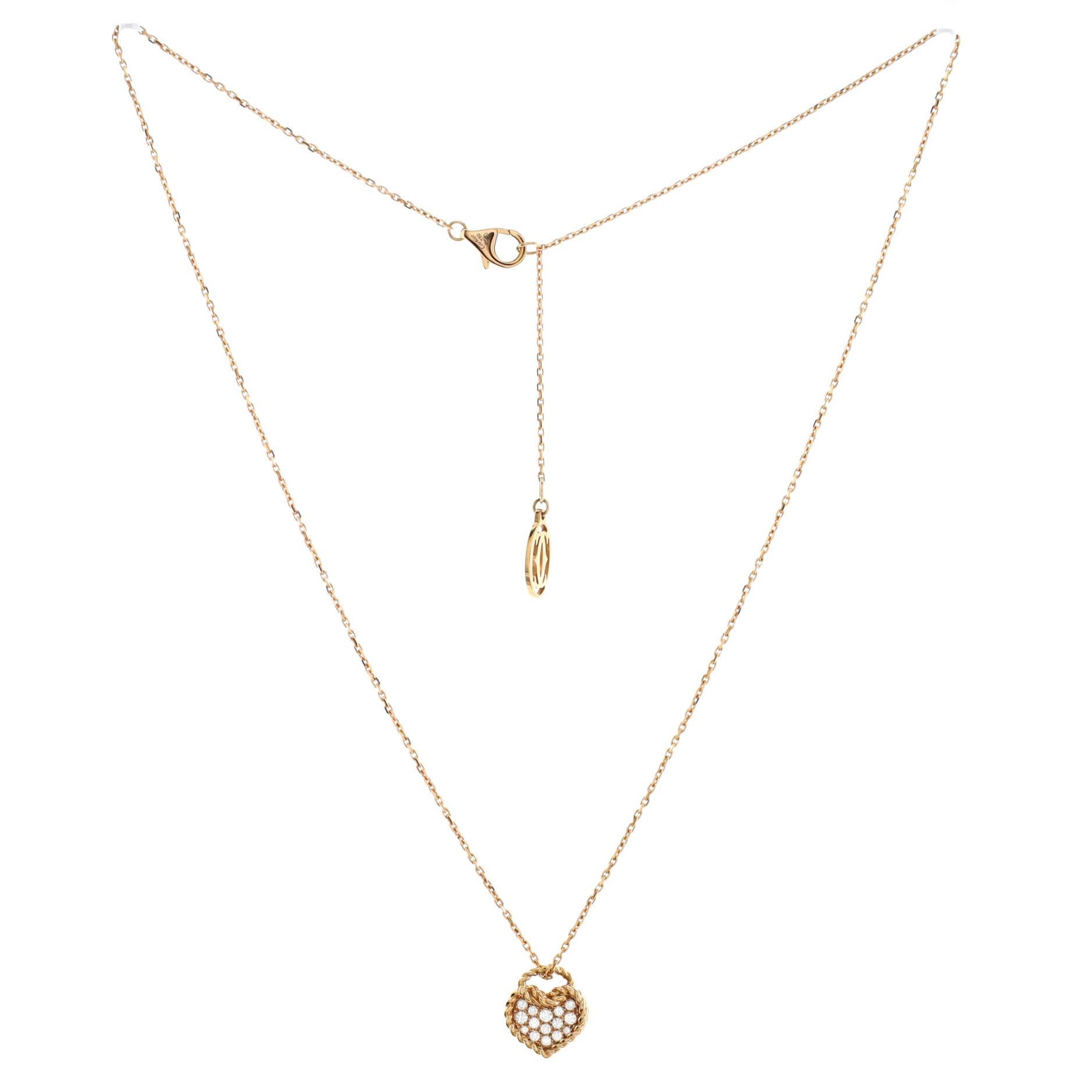 Cartier Torta-Herz-Anhänger-Halskette aus 18 Karat Roségold mit Pavé-Diamanten im Zustand „Gut“ in New York, NY