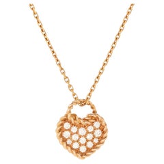 Cartier Torta Heart Pendant Necklace 18K Rose Gold with Pave Diamonds