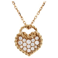 Cartier Torta Heart Pendant Necklace 18K Rose Gold with Pave Diamonds