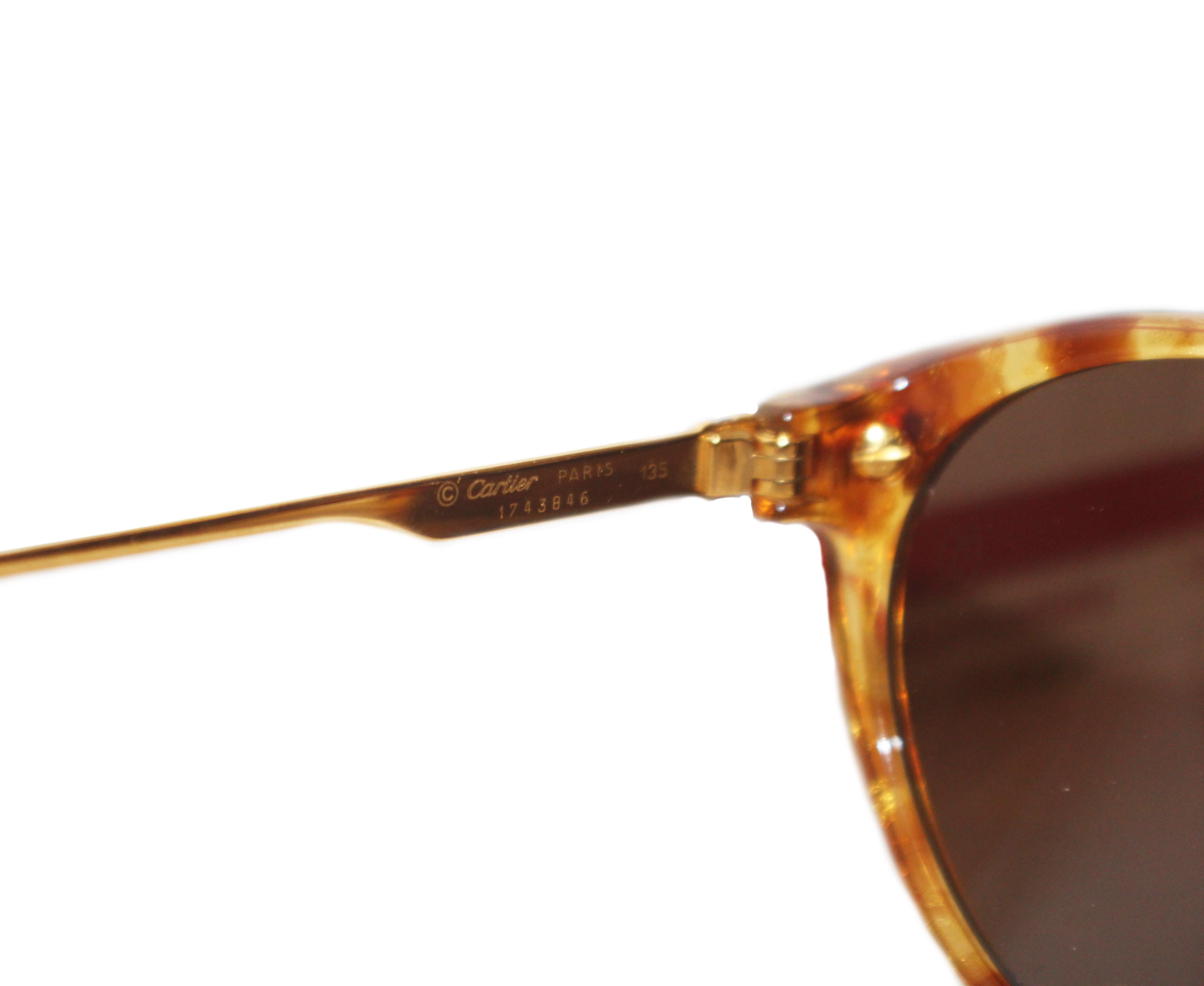 Brown Cartier Tortoise Shell Motif Sunglasses  Gold Tone Details 135 Temples For Sale