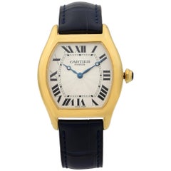 Cartier Tortue 18 Karat Gold Guilloche Silber Zifferblatt Hand Wind Herrenuhr 2496C