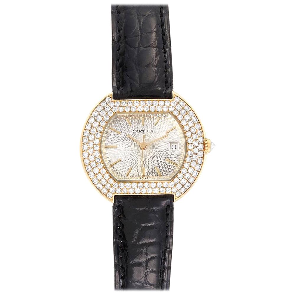 Cartier Ellipse 18K Yellow Gold Diamond Silver Dial Ladies Watch 1481 For Sale
