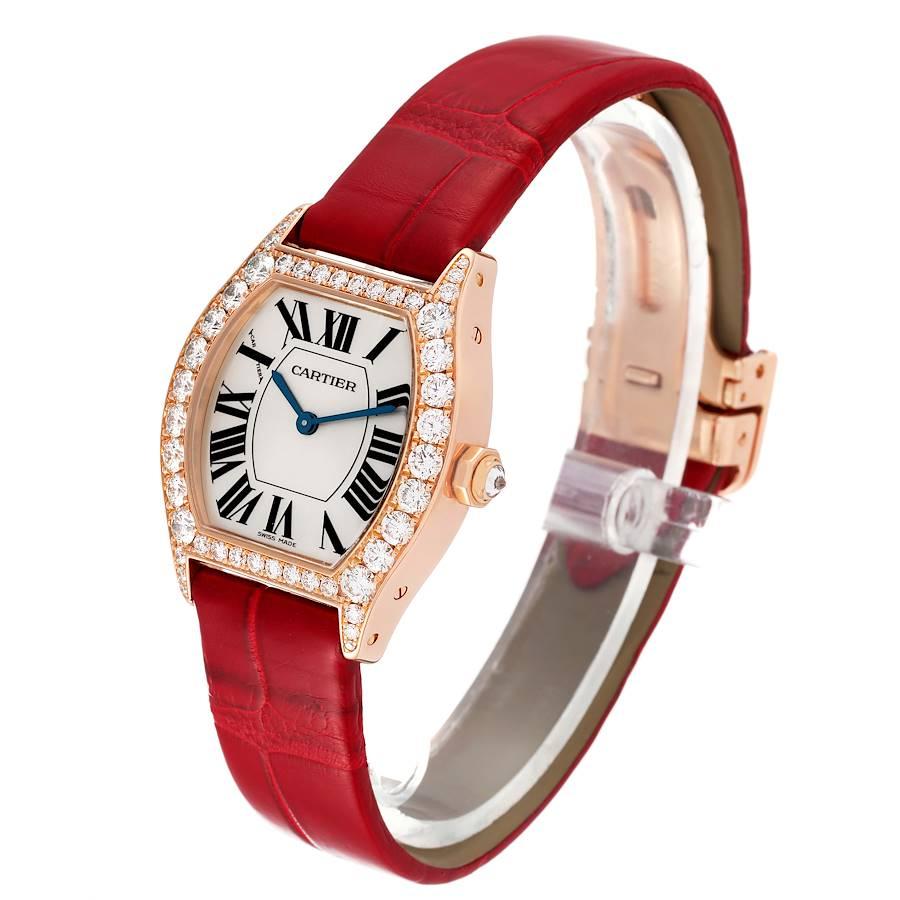 Women's Cartier Tortue 18k Rose Gold Diamond Bezel Red Strap Ladies Watch 2645