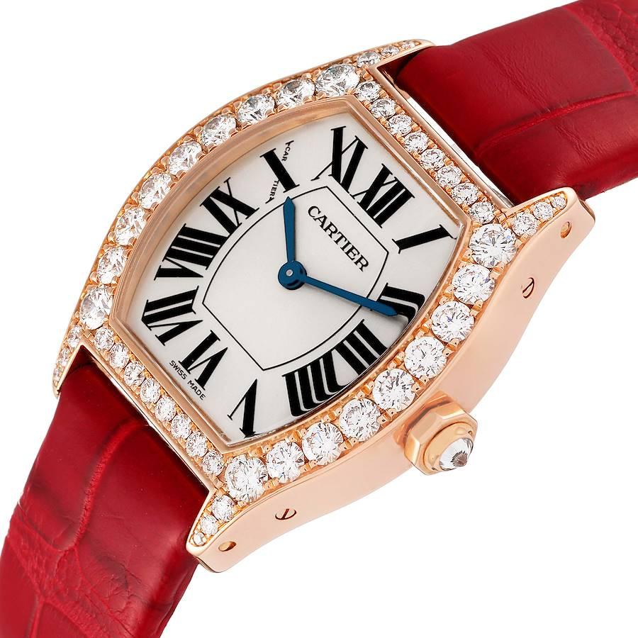 Cartier Tortue 18k Rose Gold Diamond Bezel Red Strap Ladies Watch 2645 1