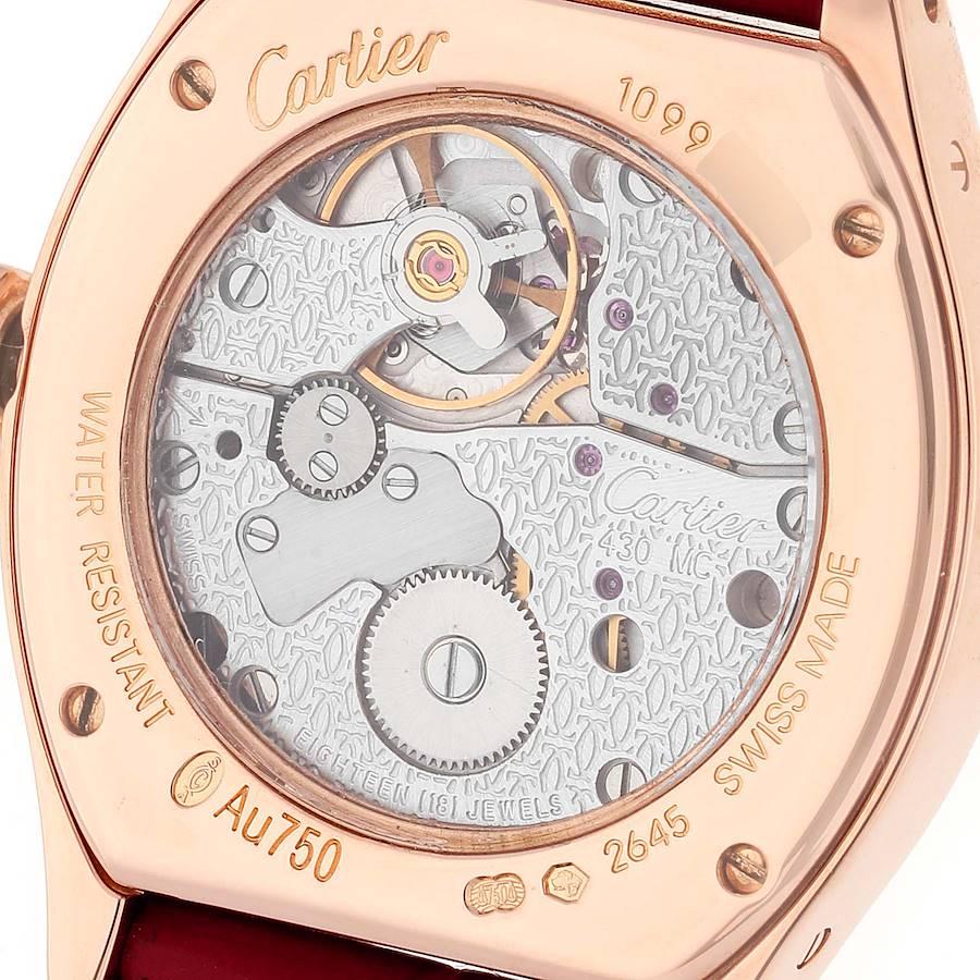 Cartier Tortue 18k Rose Gold Diamond Bezel Red Strap Ladies Watch 2645 2
