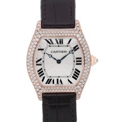 Cartier: 18 Karat Roségold Uhr mit Handaufzug WA503751, Fackel und Diamant-Silber-Zifferblatt