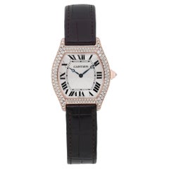 Cartier Tortue 18k Rose Gold Diamond Silver Dial Hand Wind Watch WA503751