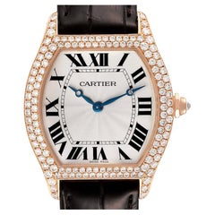 Cartier Tortue 18K Rose Gold Diamond Silver Dial Mens Watch 2498