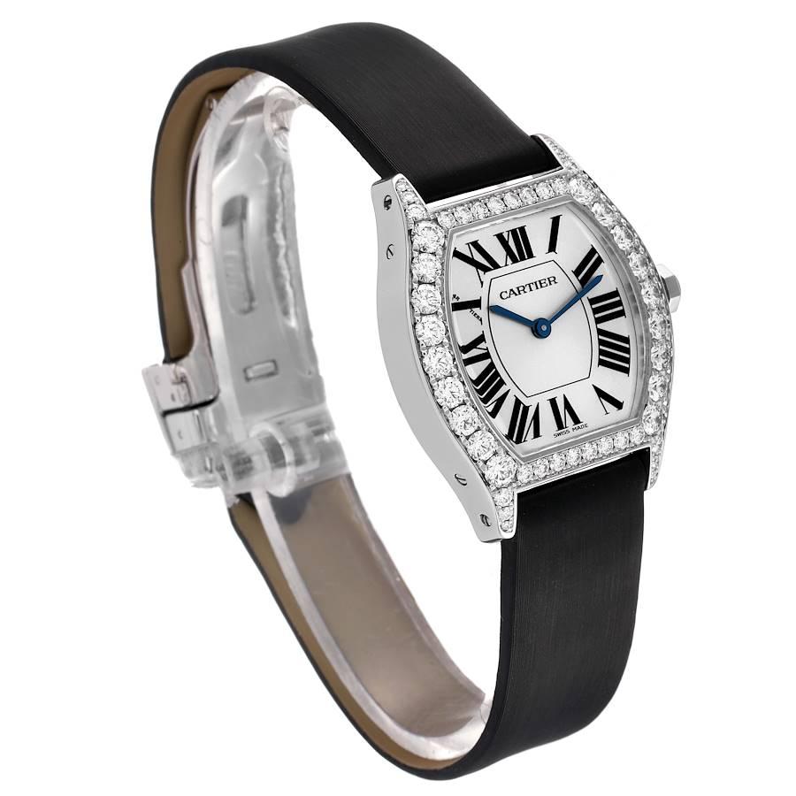 Cartier Tortue Or blanc 18k Diamant Bracelet noir Montre Femme WA507231 Excellent état - En vente à Atlanta, GA