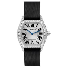 Cartier Tortue 18k White Gold Diamond Black Strap Ladies Watch WA507231