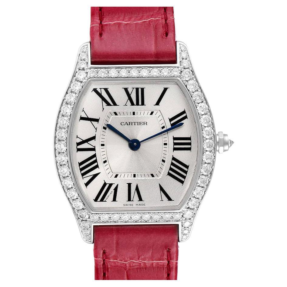 Cartier Tortue 18k White Gold Diamond Ladies Watch WA501009 Box Papers For Sale