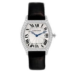 Cartier Tortue 18k White Gold Diamond Mens Watch WA504351