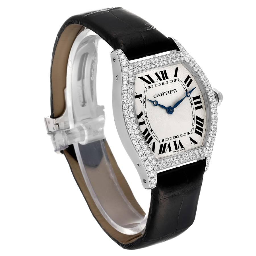 Cartier Tortue 18k White Gold Diamond Mens Watch WA504351 In Excellent Condition In Atlanta, GA