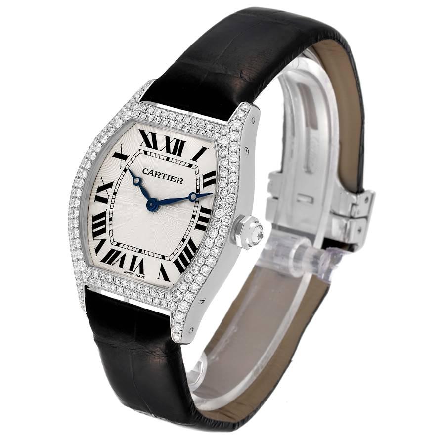 Men's Cartier Tortue 18k White Gold Diamond Mens Watch WA504351