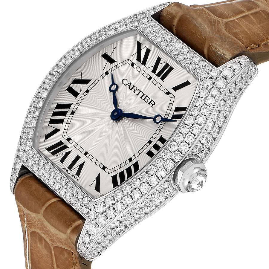 Women's or Men's Cartier Tortue 18 Karat White Gold Diamond Men's Watch WA504351 For Sale