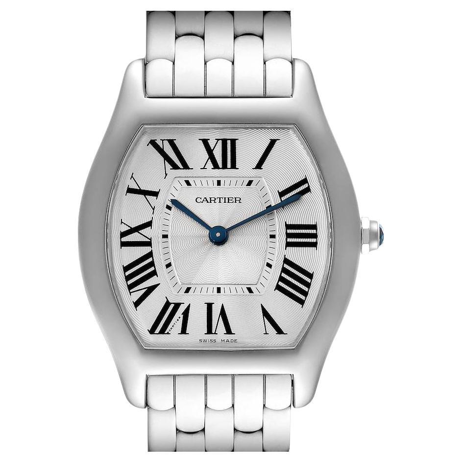 Cartier Tortue 18k White Gold Silver Dial Ladies Watch 3701 Box Papers For Sale