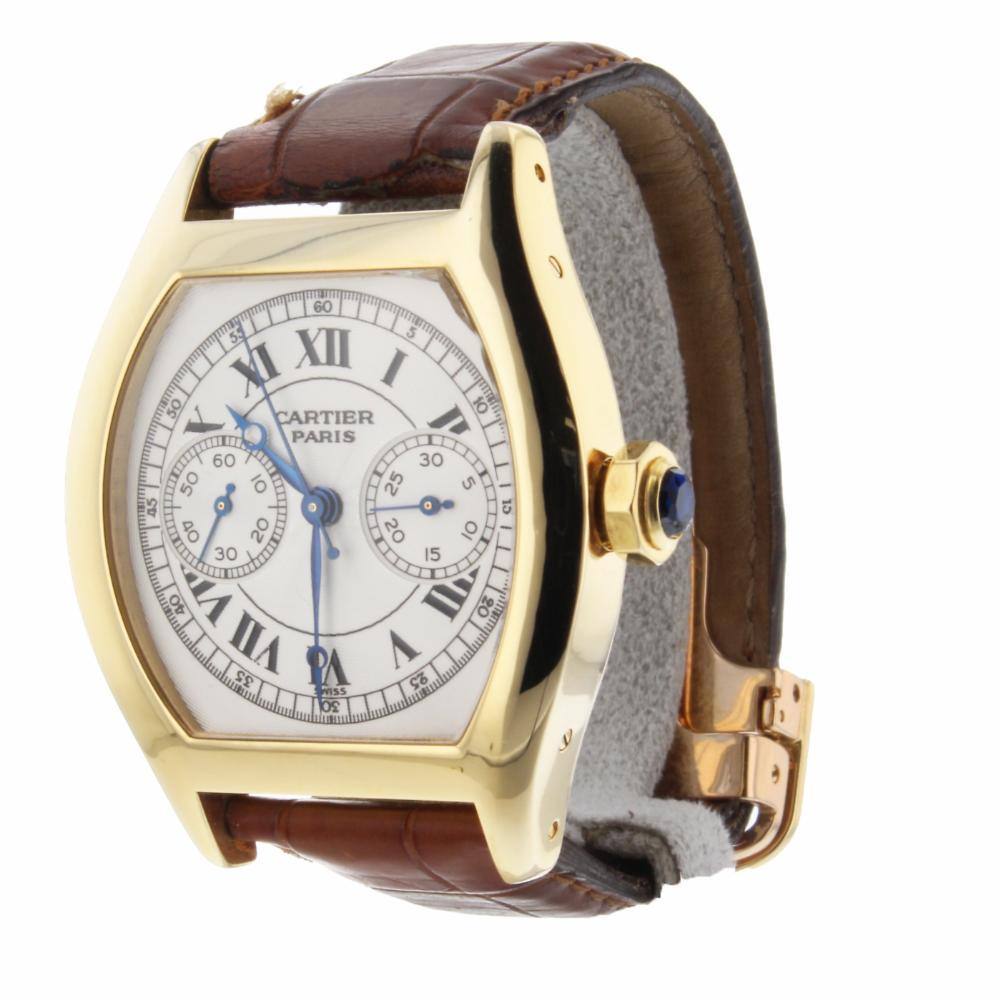 Cartier Tortue Reference #:0. Cartier presented the ‚ÄòCollection Priv√©e Cartier Paris‚Äôin April 1999, collectors were happily surprised to seeing a re-release of that famous Tortue Mono Poussoir, in yellow gold with a mechanical hand wound 045MC