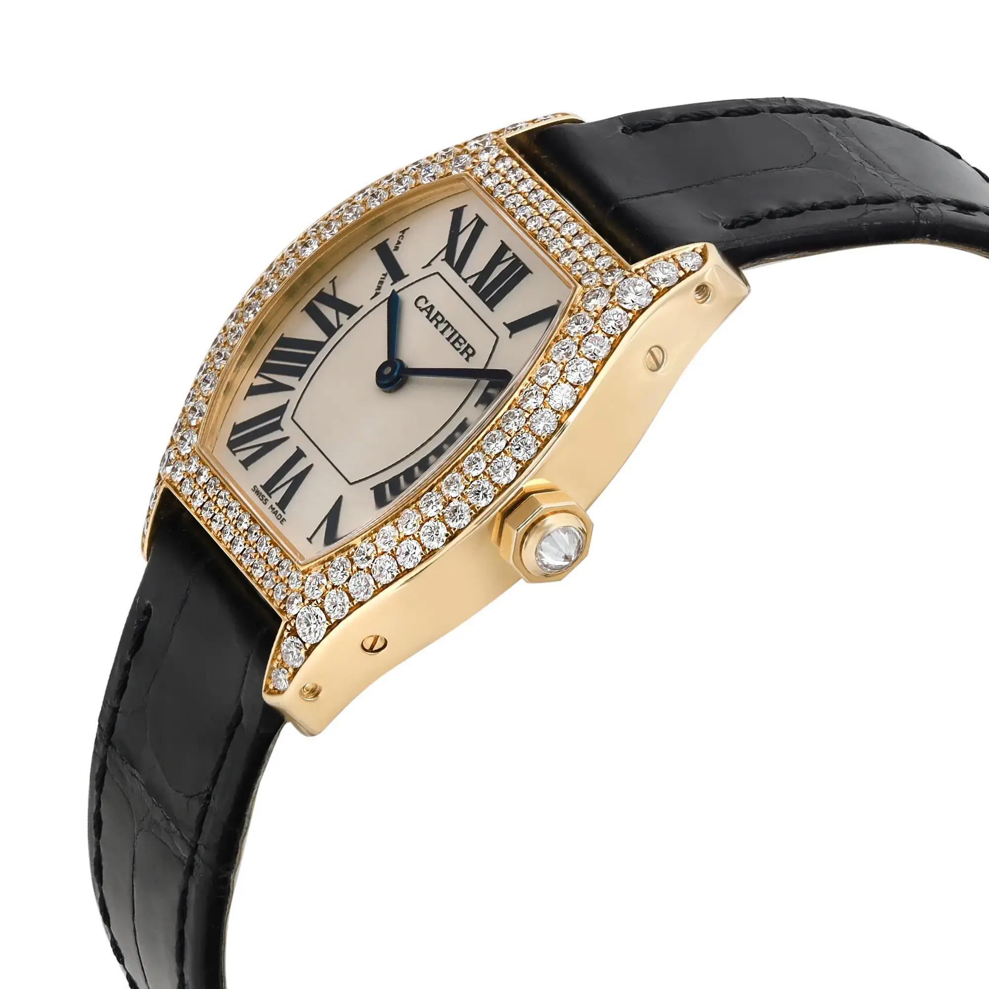 Cartier Tortue 18K Yellow Gold Diamond Silver Dial Hand Wind Ladies Watch 2643 In Excellent Condition In New York, NY