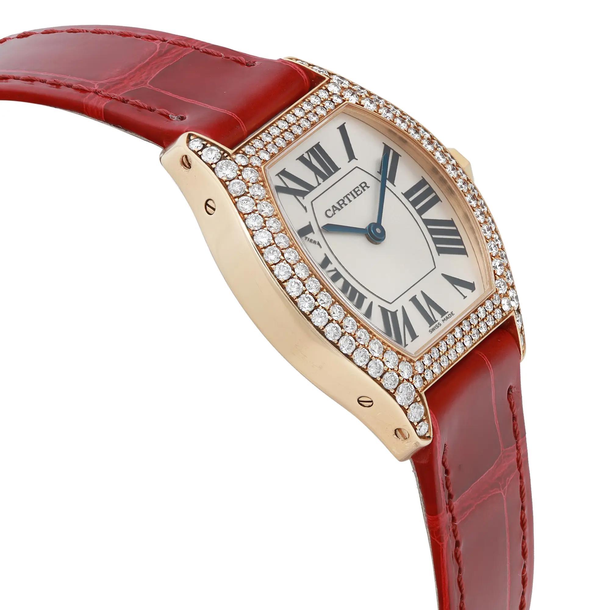 Cartier Tortue Montre pour femme 2643 en or jaune 18 carats, diamants et cadran argenté à remontage manuel Pour femmes en vente