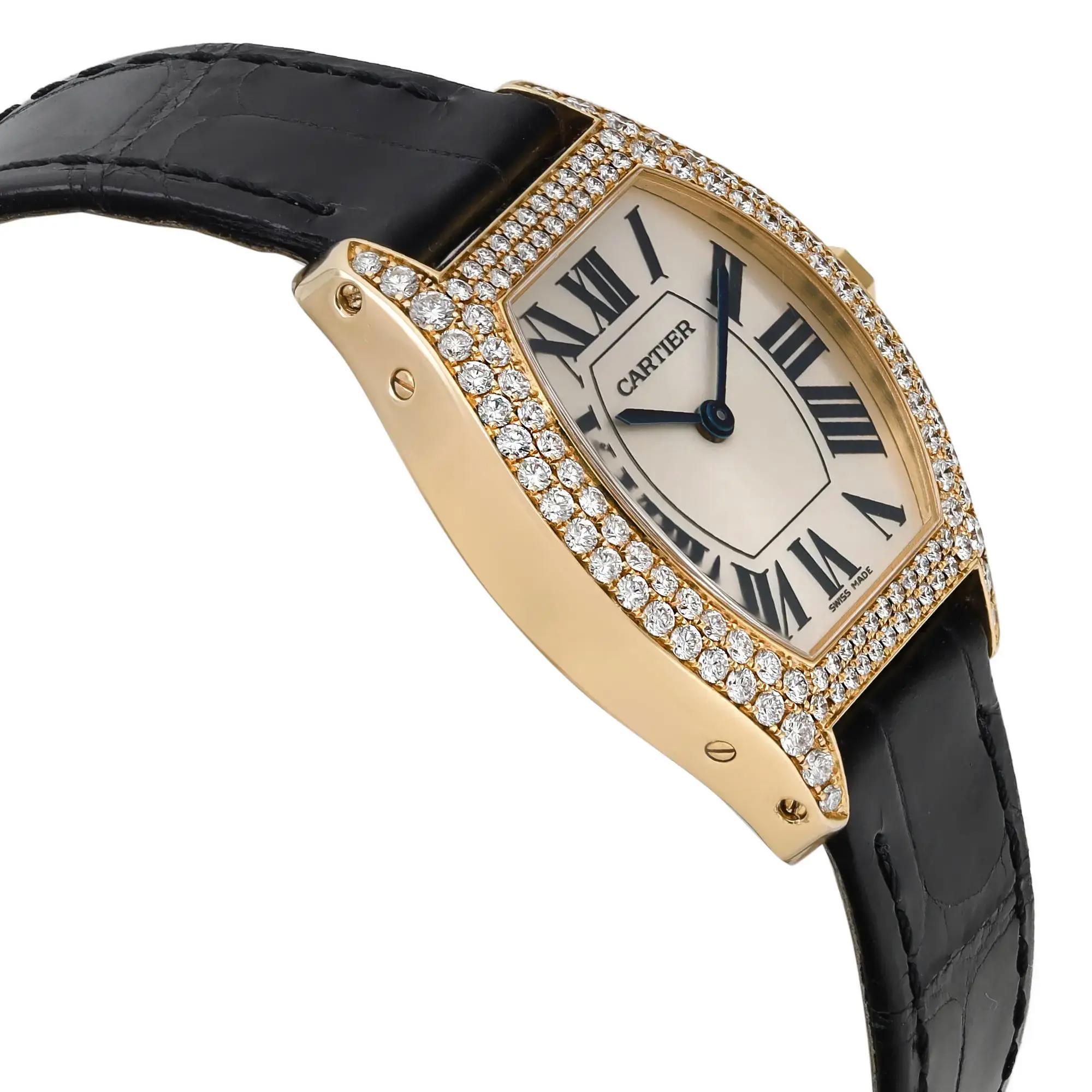 Women's Cartier Tortue 18K Yellow Gold Diamond Silver Dial Hand Wind Ladies Watch 2643