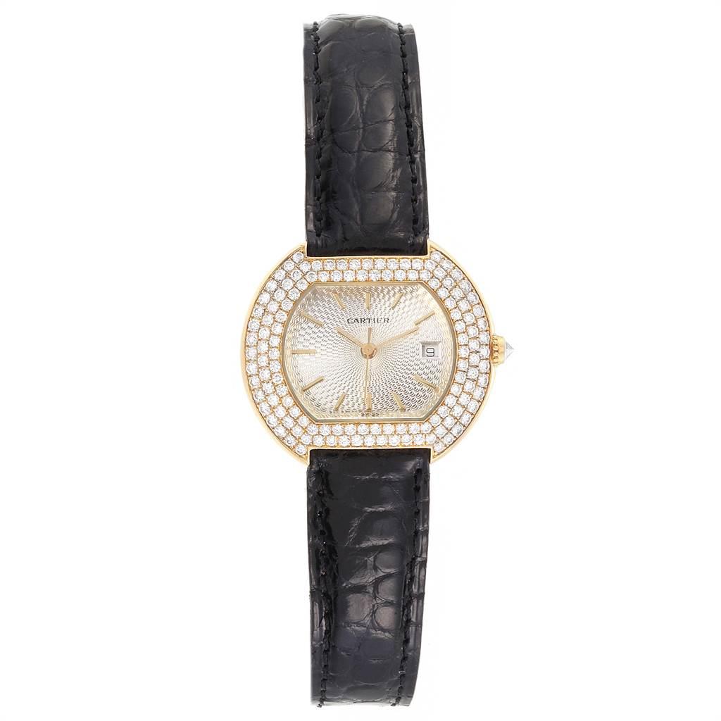 Brilliant Cut Cartier Ellipse 18K Yellow Gold Diamond Silver Dial Ladies Watch 1481 For Sale