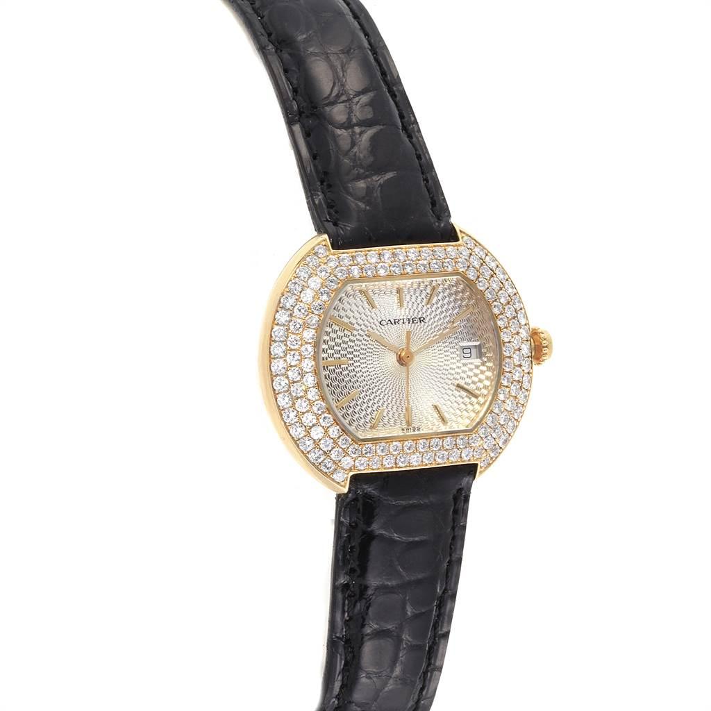 Cartier Ellipse 18K Yellow Gold Diamond Silver Dial Ladies Watch 1481 In Excellent Condition For Sale In Atlanta, GA