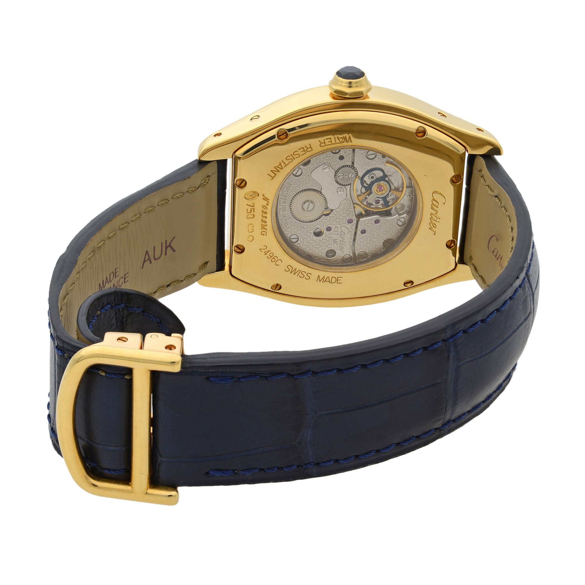 Men's Cartier Tortue 18 Karat Gold Guilloche Silver Dial Hand Wind Men’s Watch 2496C