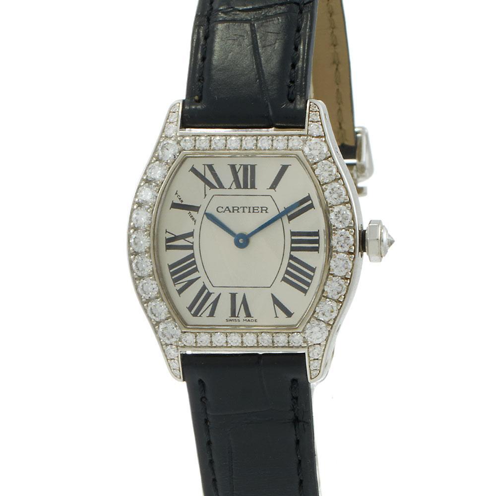 Round Cut Cartier Tortue 18KT White Gold Diamond Case 34 x 28MM – Manual Wind For Sale