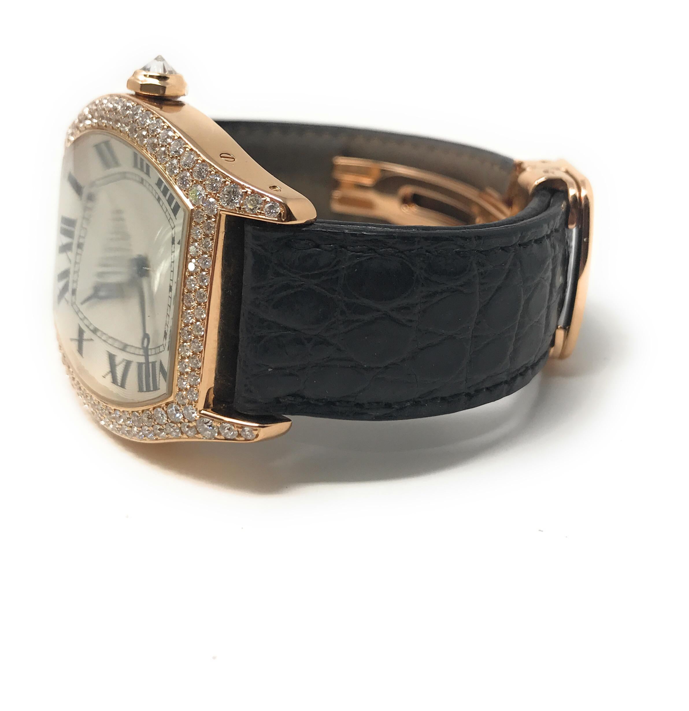 Cartier Tortue Collection De Privee Rose Gold Watch With Diamonds In Good Condition In Los Angeles, CA