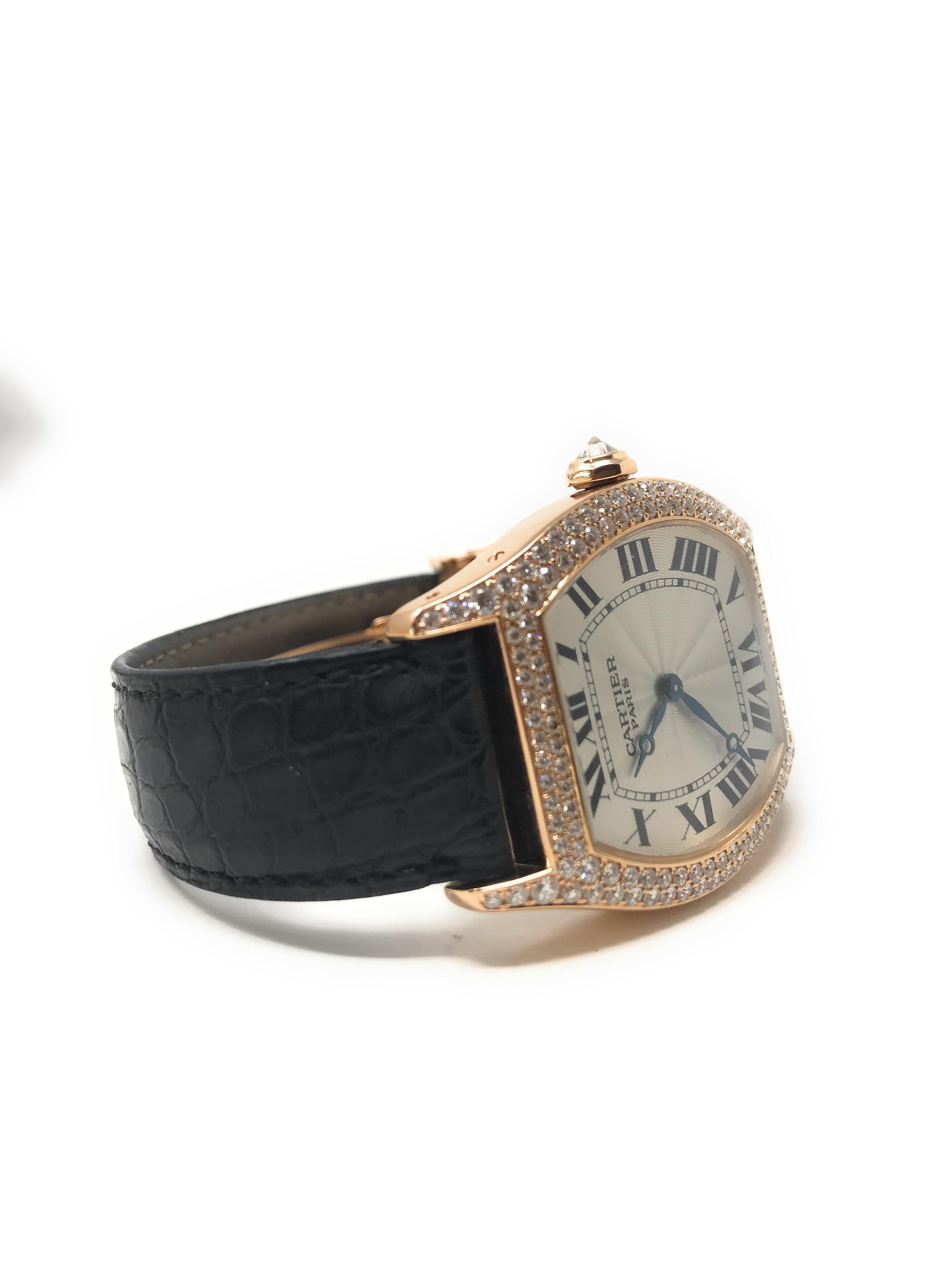 Women's or Men's Cartier Tortue Collection De Privee Rose Gold Watch With Diamonds