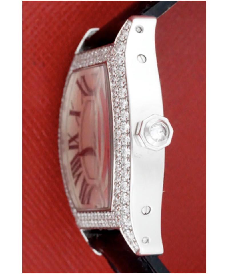 Round Cut Cartier Tortue de Privee 18 Karat White Gold Model WA504931 Watch For Sale