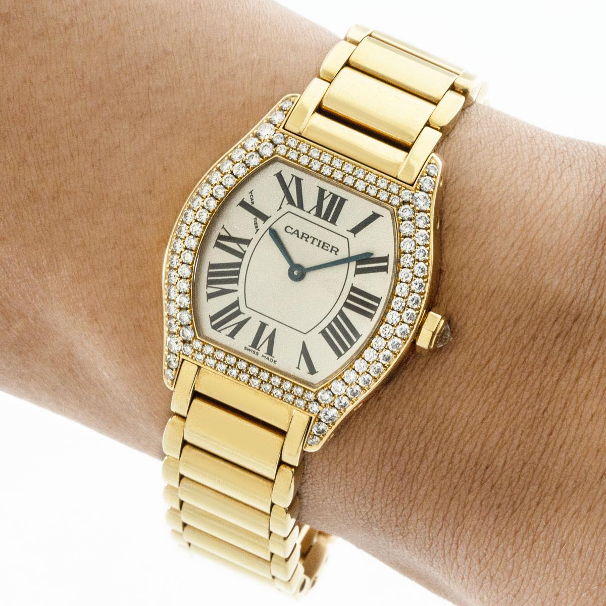 Modern Cartier Tortue Diamond Set Yellow Gold Watch 2643