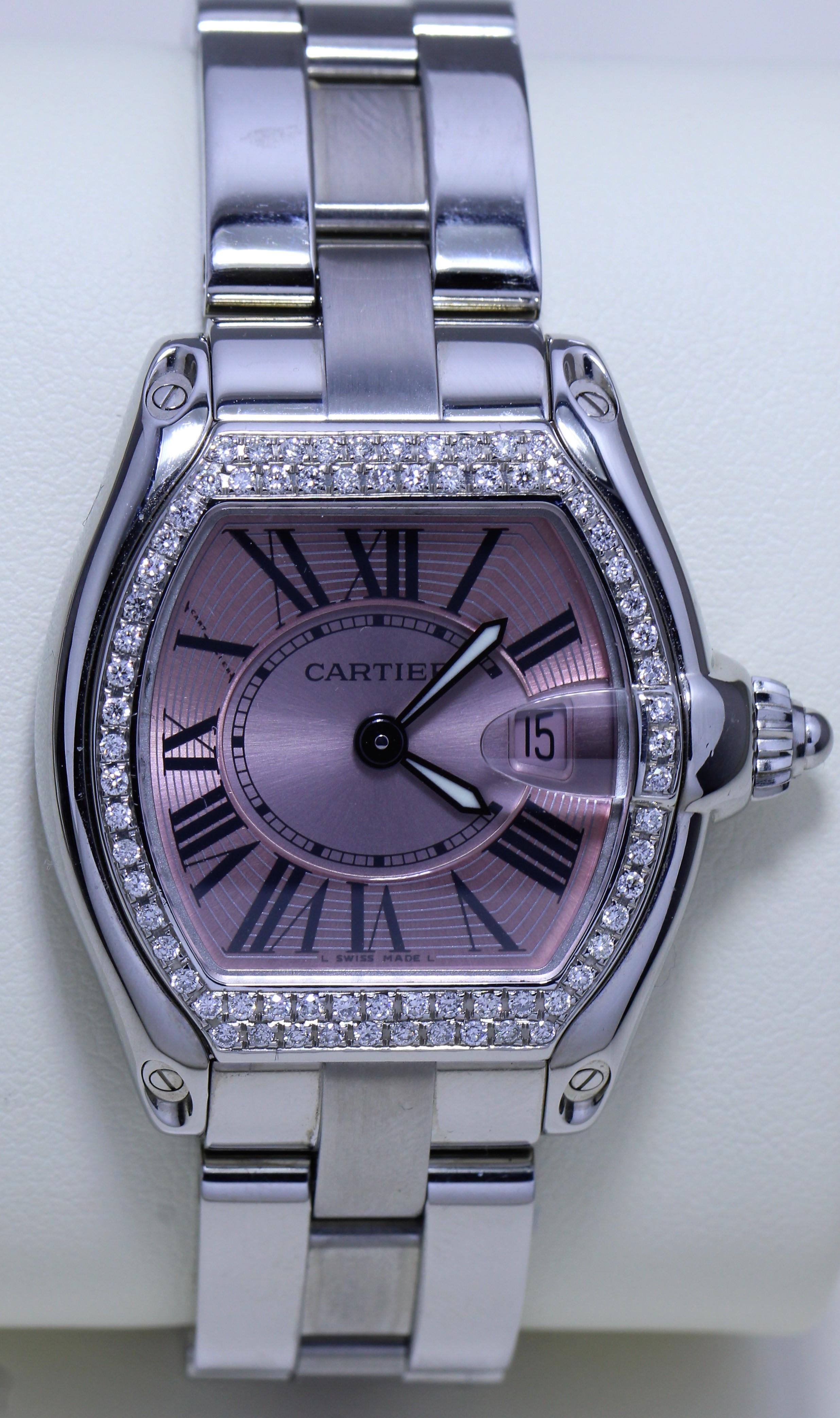 Cartier Roadster Diamond Studded Wristwatch In Good Condition For Sale In New York, NY
