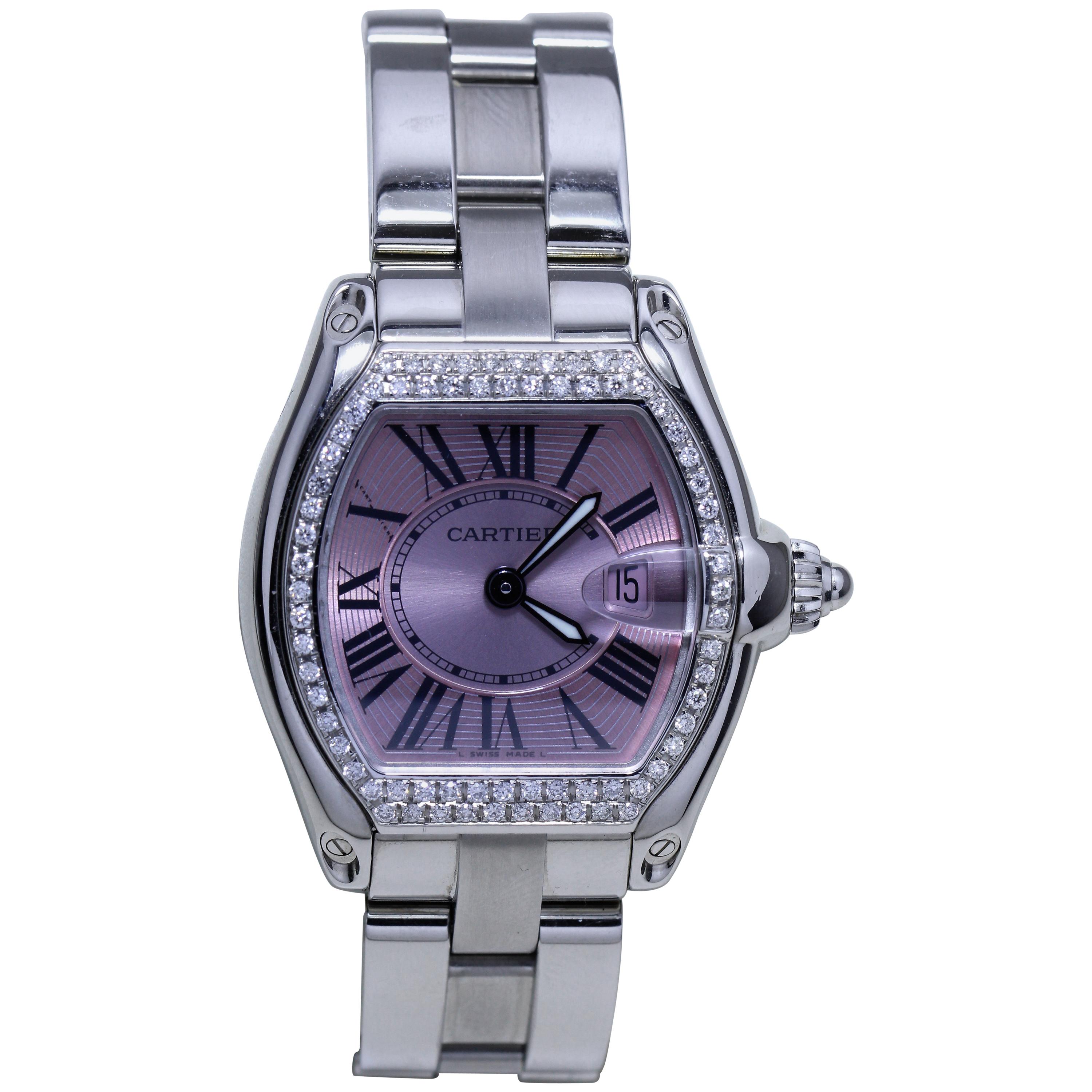 Cartier Roadster Diamond Studded Wristwatch For Sale