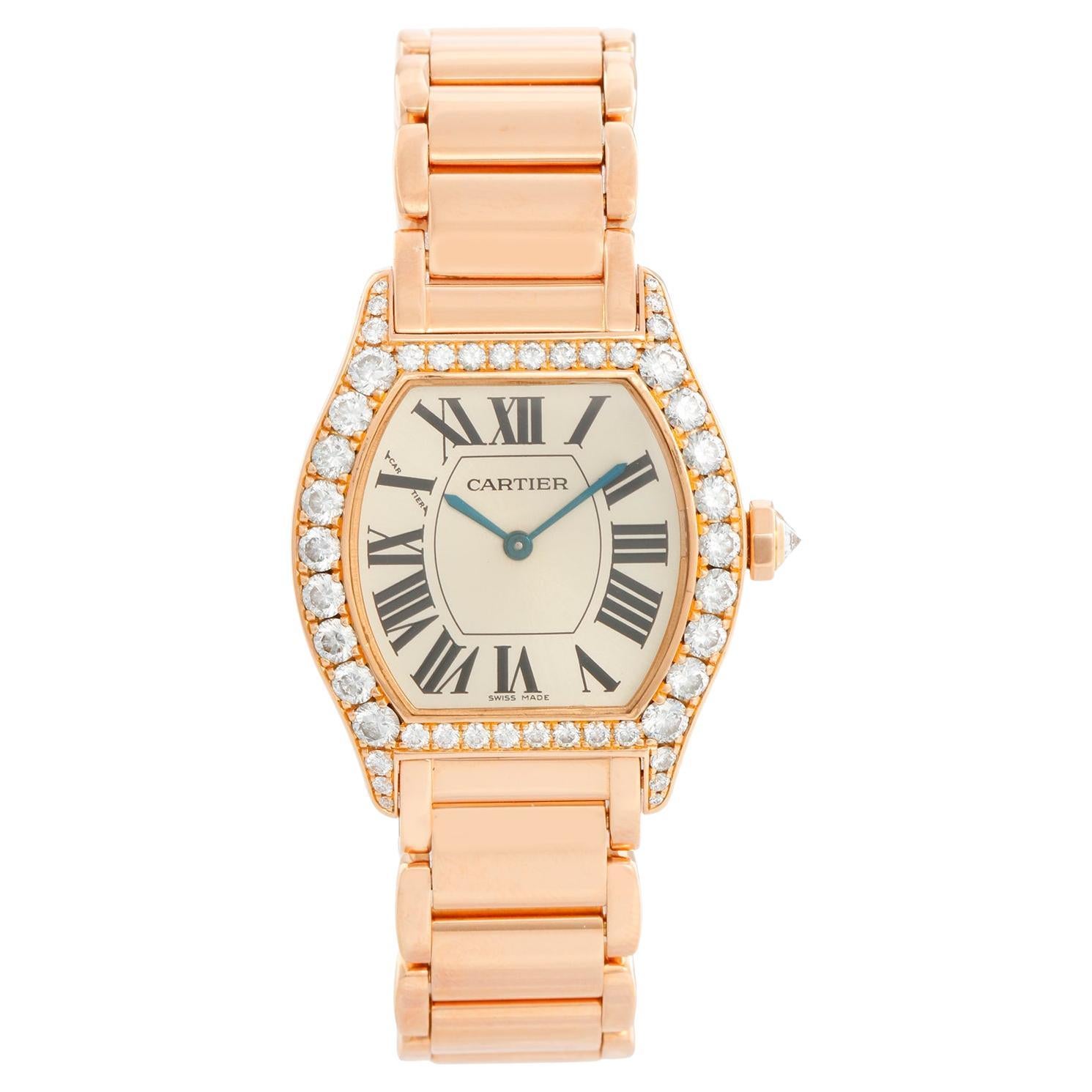 Cartier Tortue Ladies Rose Gold Diamond Watch Ref 2645 For Sale