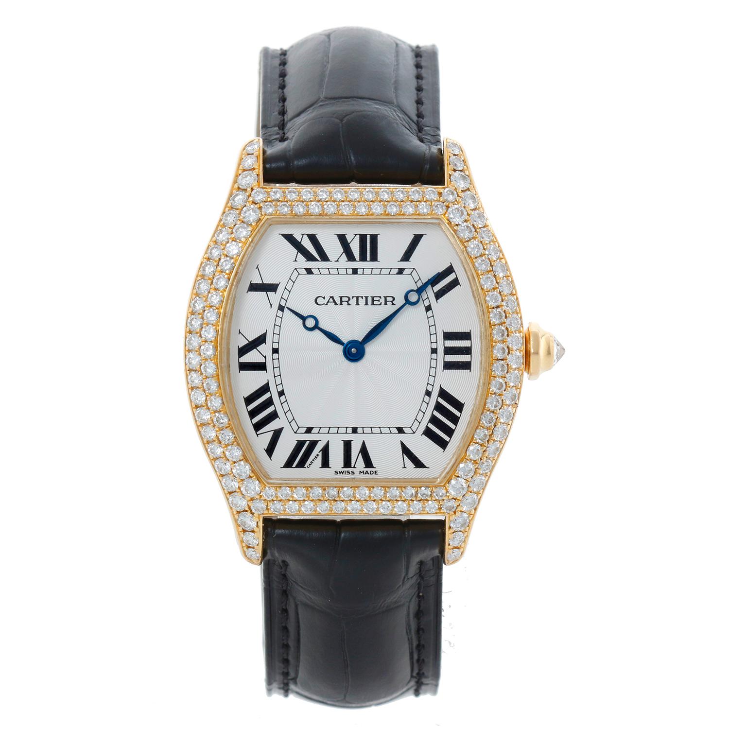 Cartier Tortue große Damen Gelbgold Fabrik Diamant Fall Ref 2496 im Angebot