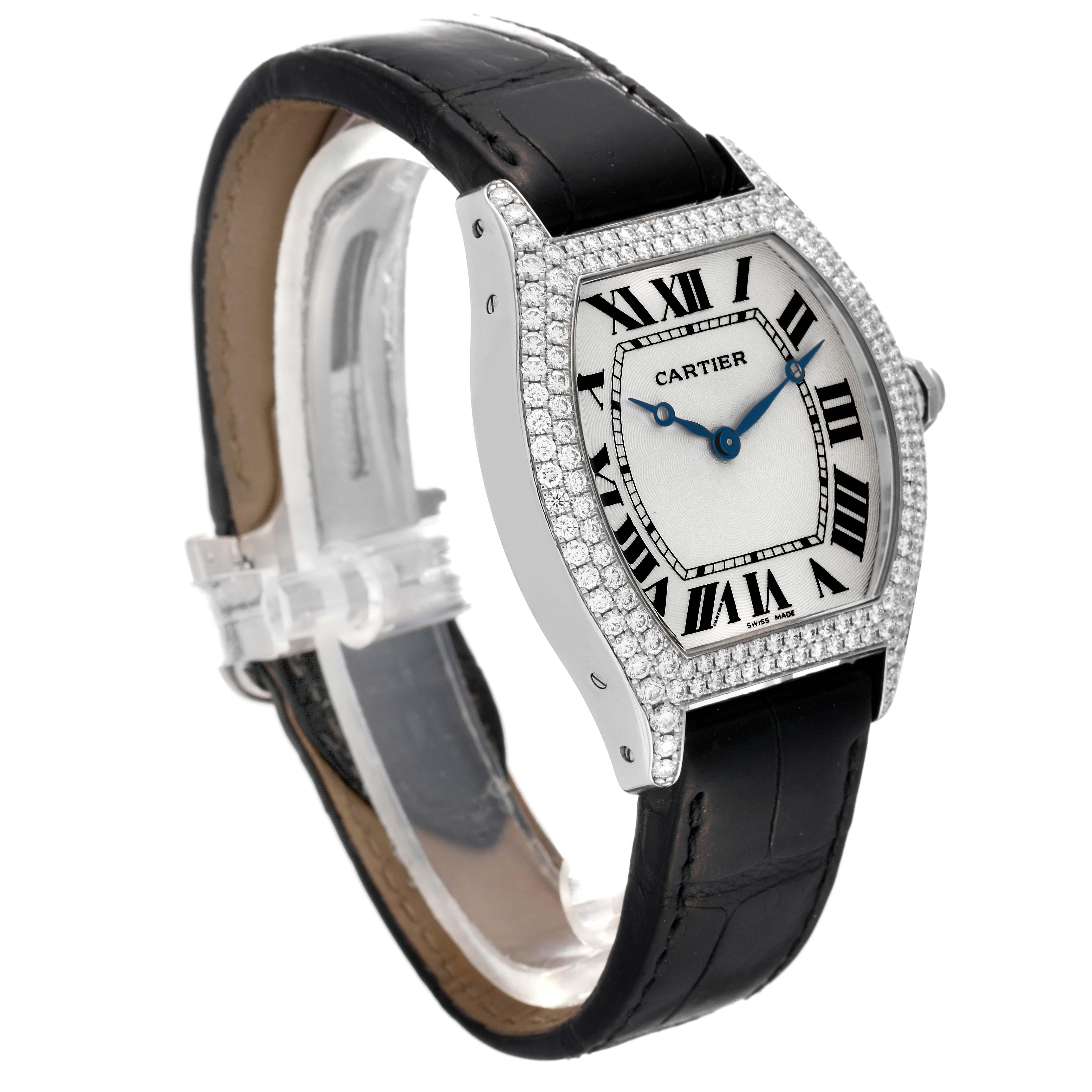 Cartier Tortue Large White Gold Diamond Mens Watch WA503851 Box Card en vente 2
