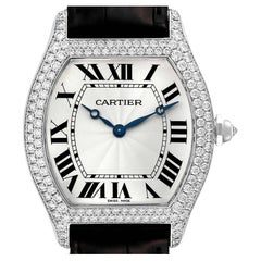 Cartier Tortue Large White Gold Diamond Mens Watch WA503851