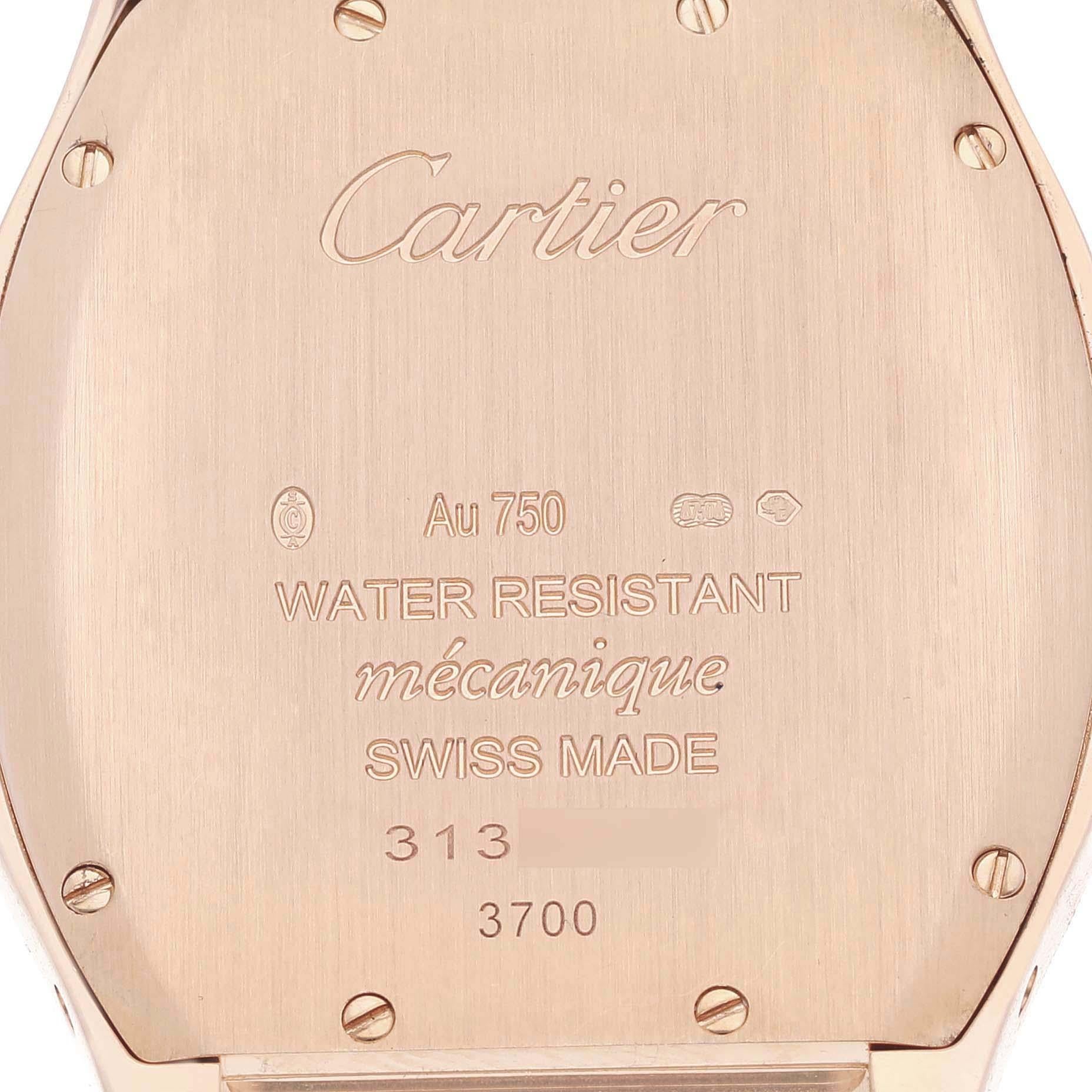 Men's Cartier Tortue Medium 18K Rose Gold Diamond Bezel Mens Watch WA501008 Card