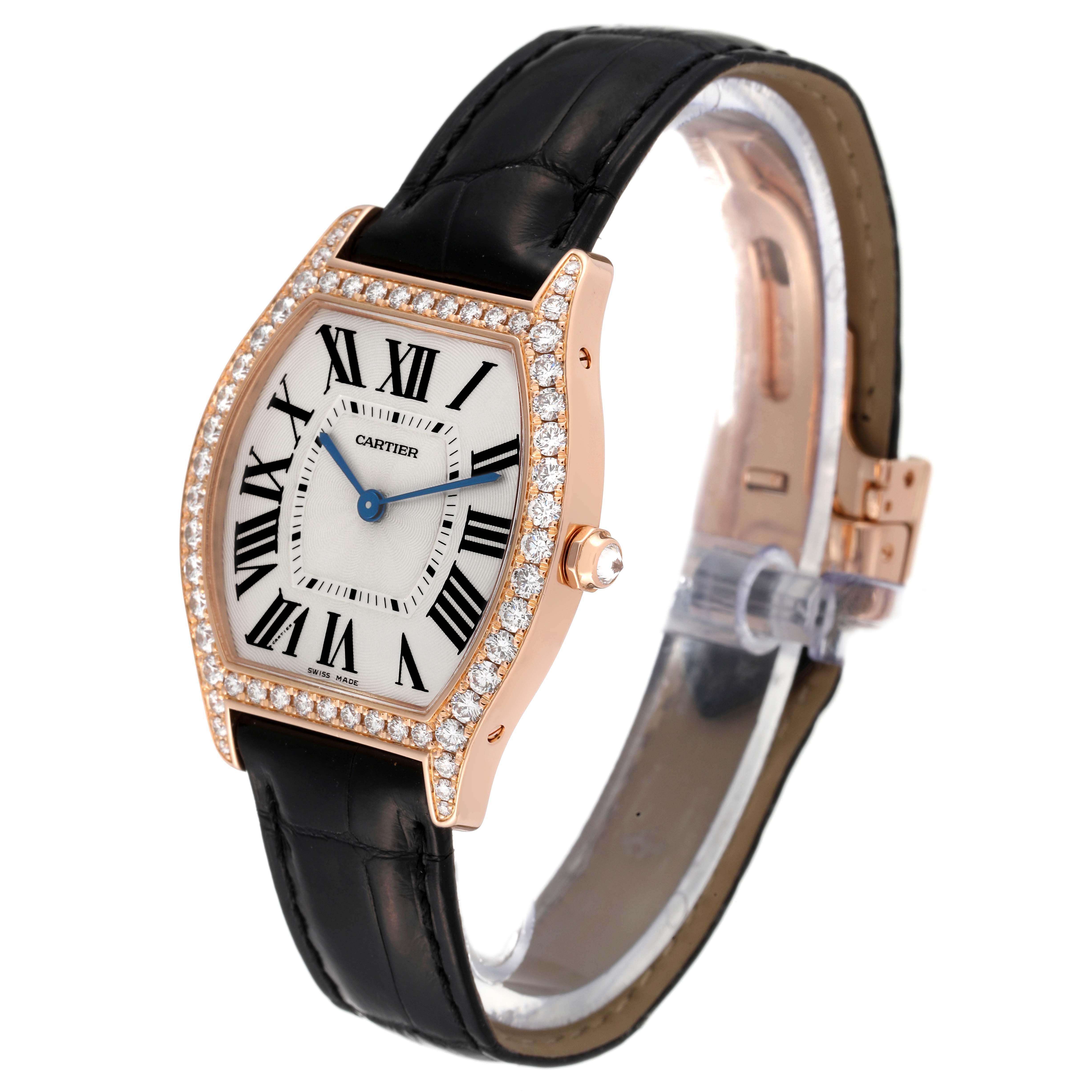 Men's Cartier Tortue Medium Rose Gold Diamond Bezel Mens Watch WA501008 Card For Sale