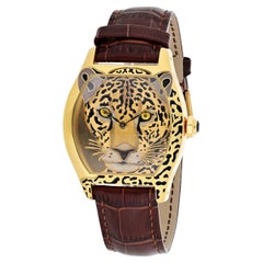 Vintage Cartier Tortue Panthère Face Limited Edition Enamel and Yellow Gold Watch